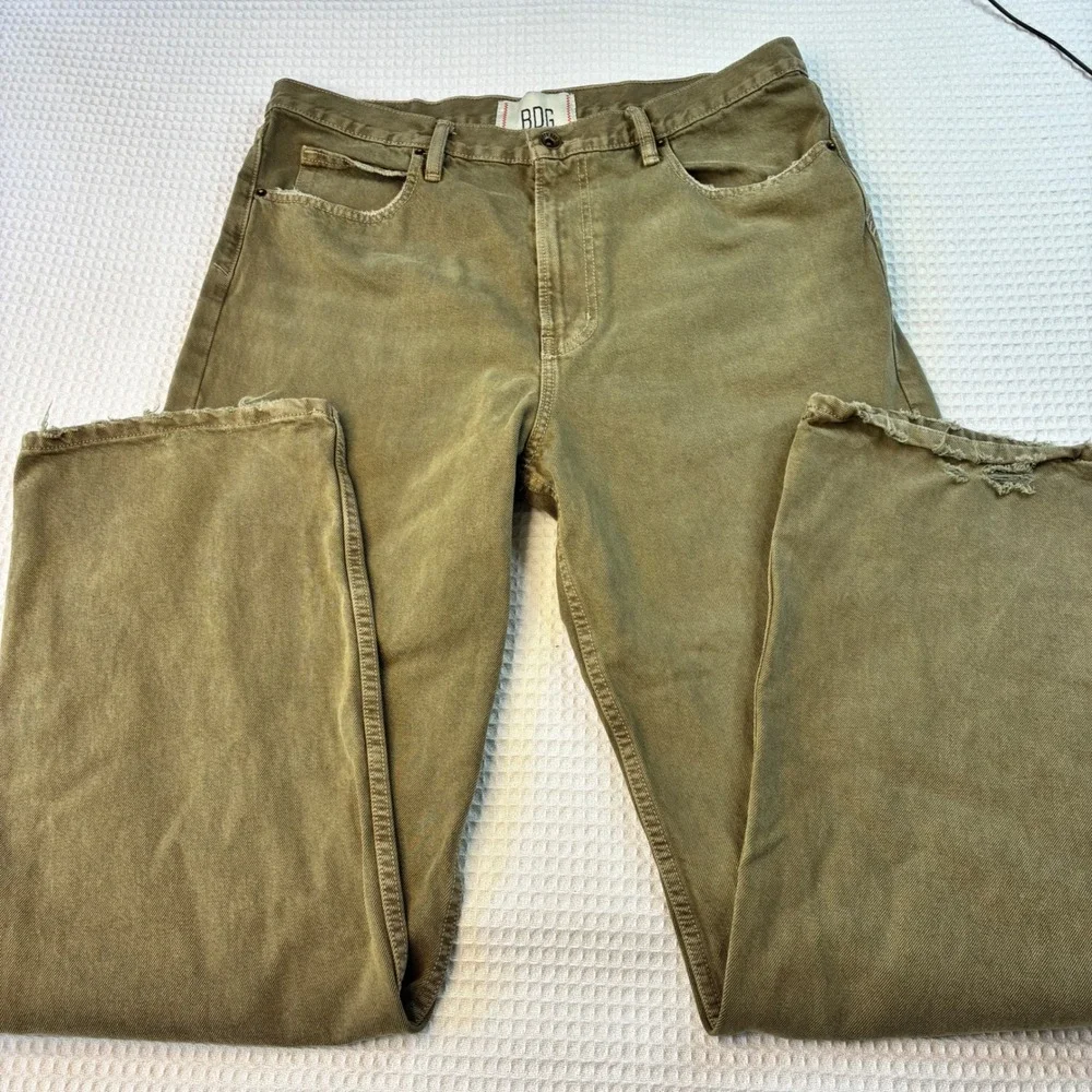 BDG Urban Outfitters Mens Skate Fit Jeans 34x34 Olive Green Distressed Wide Leg